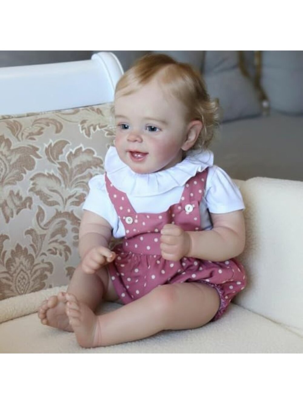20in Reborn Baby Girl Toddler Doll Blond Rooted Hair Soft Body Pink Polka